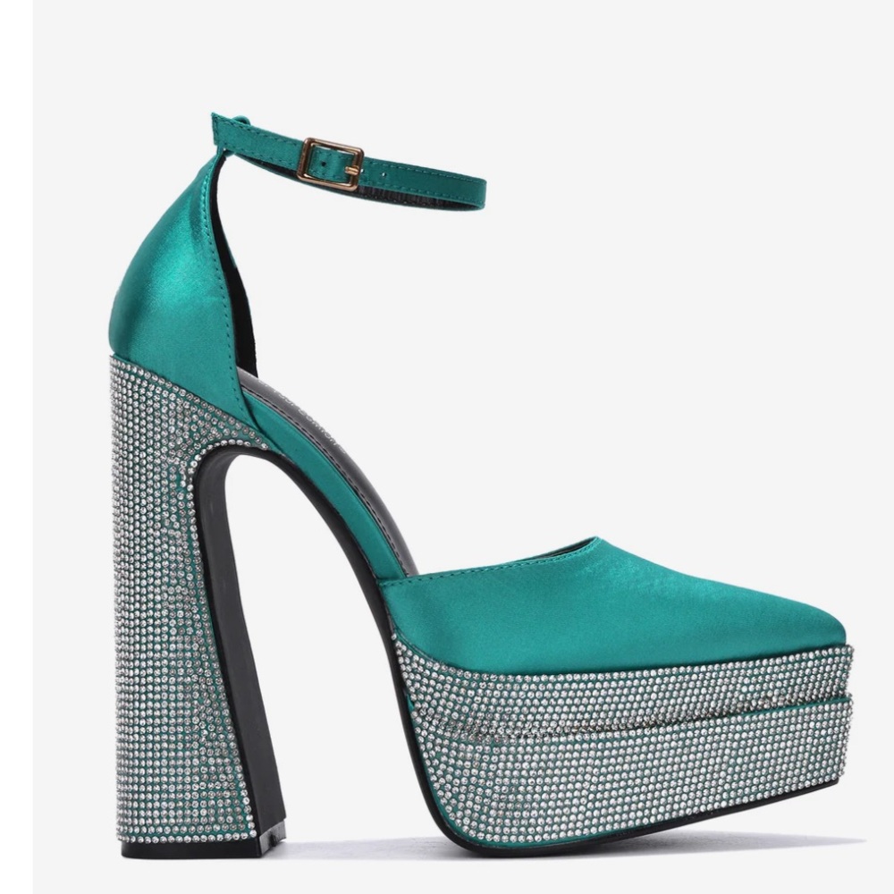8.5 Women Turquoise Rhinestone Platform Heels
